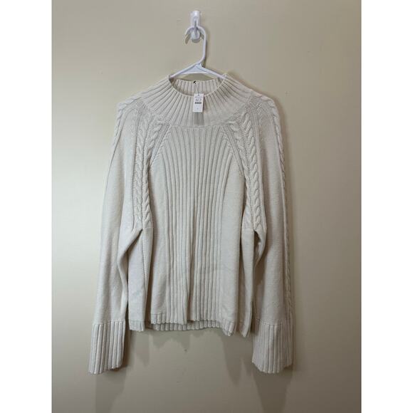 Talbots NWT Cable Knit Sweater Sz L Cream Off White Longsleeve Cozy - Picture 3 of 7